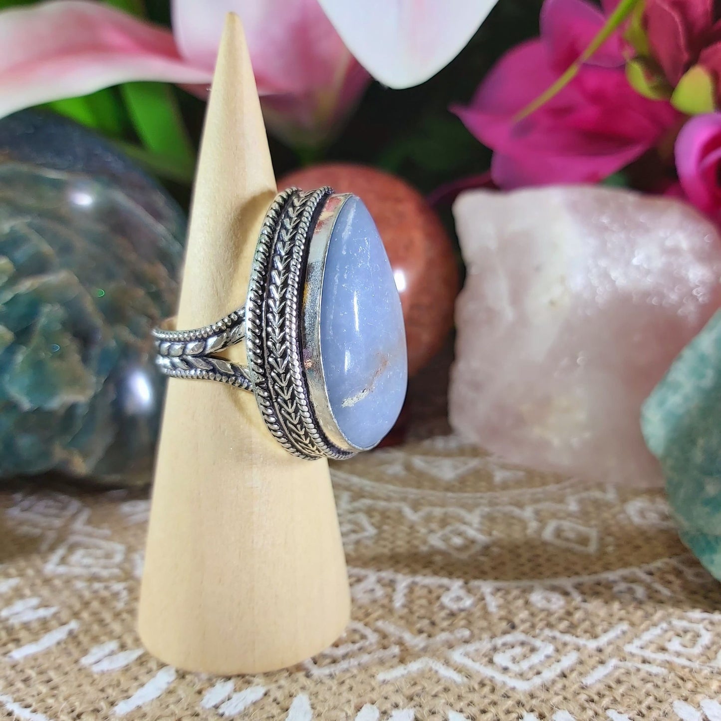 Angelite Inner Peace Gemstone Ring Size US 7 (E1135)