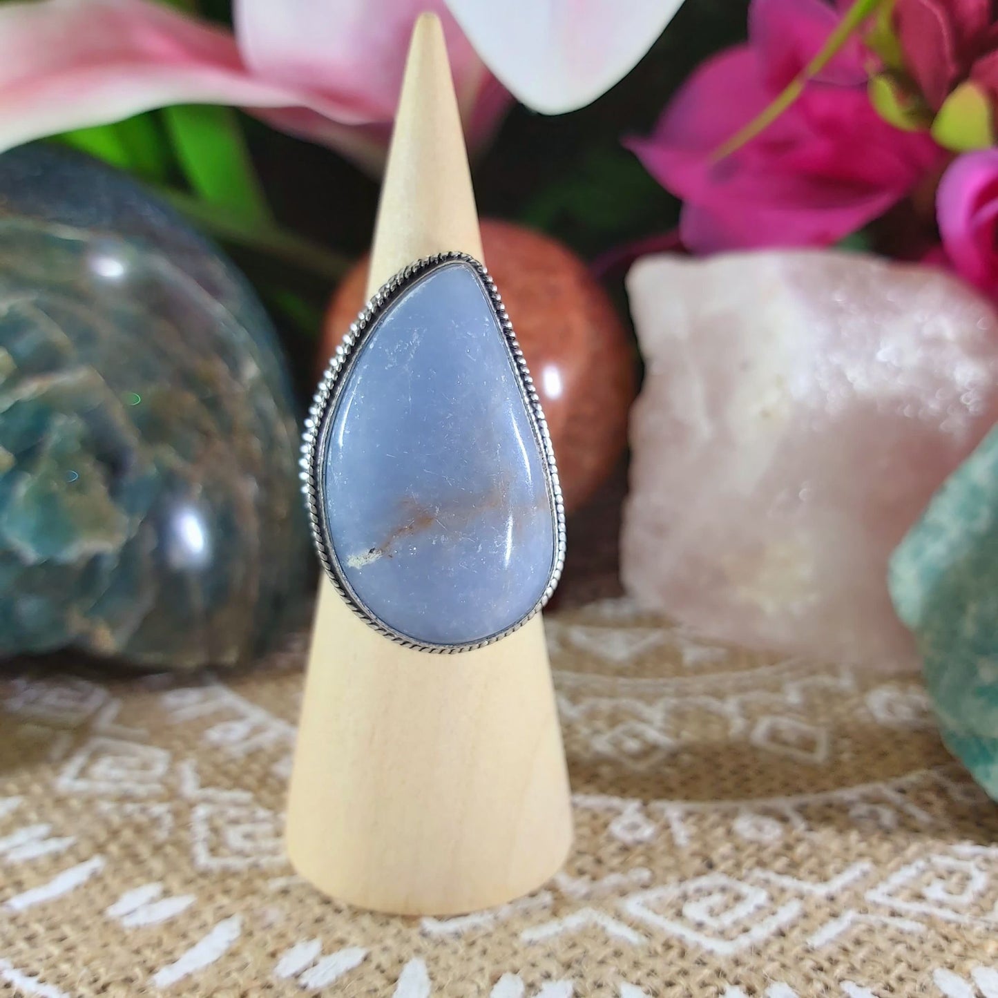 Angelite Inner Peace Gemstone Ring Size US 7 (E1135)