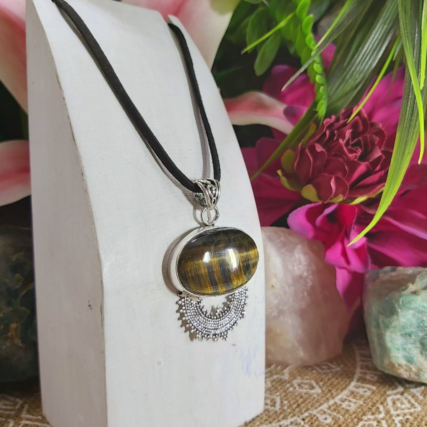 Tiger Eye Earth Star Gemstone Pendant (E1149)