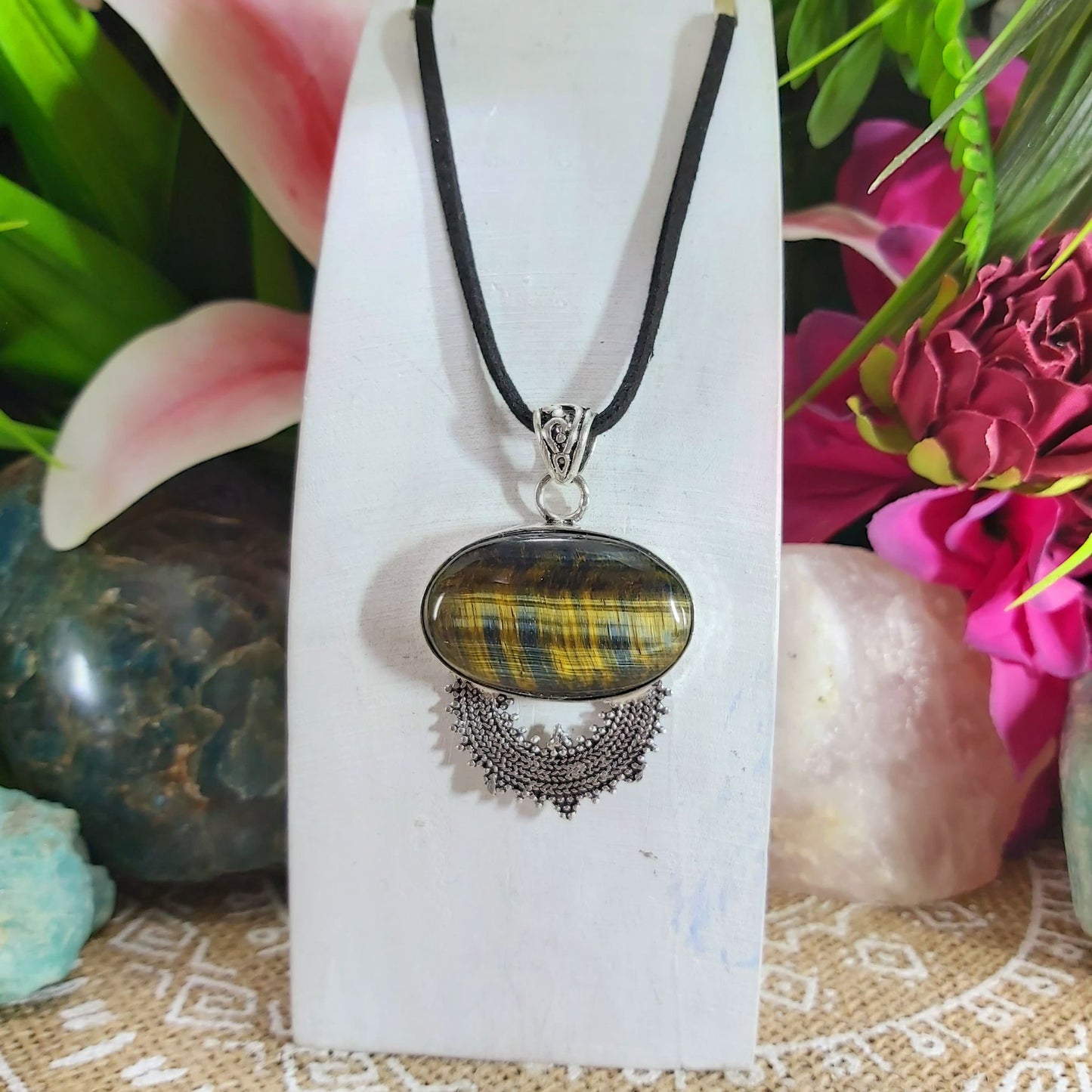 Tiger Eye Earth Star Gemstone Pendant (E1149)