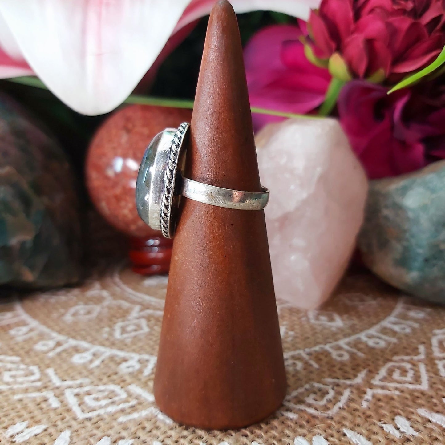 Labradorite Psychic Protection Gemstone Ring US 7.5 (E1195)