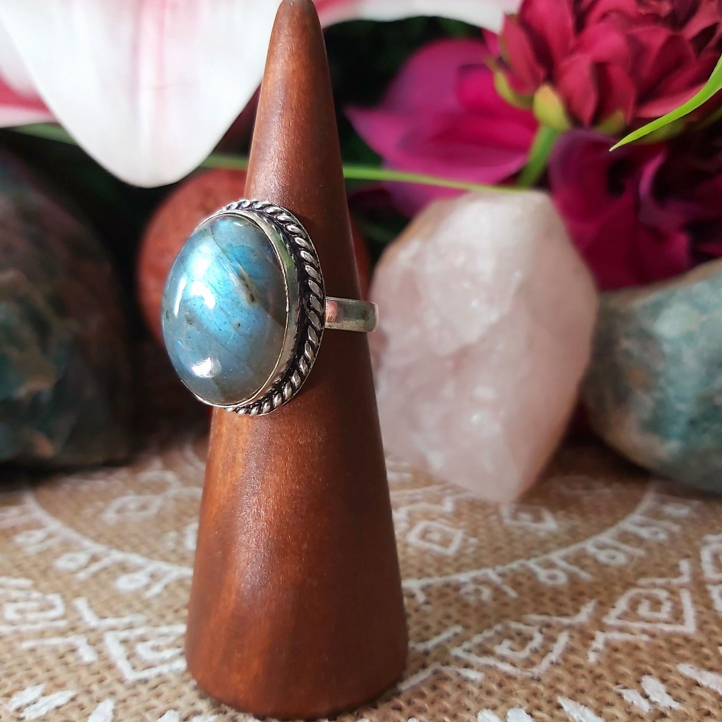 Labradorite Psychic Protection Gemstone Ring US 7.5 (E1195)