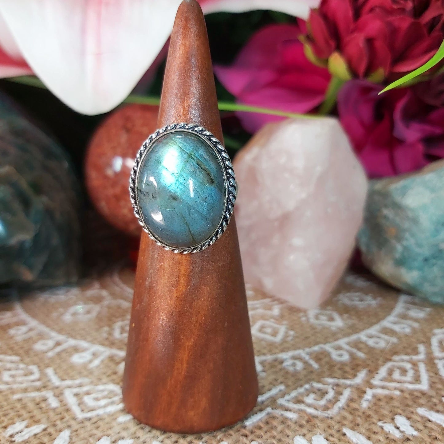 Labradorite Psychic Protection Gemstone Ring US 7.5 (E1195)