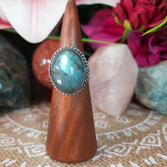 Labradorite Psychic Protection Gemstone Ring US 7.5 (E1195)