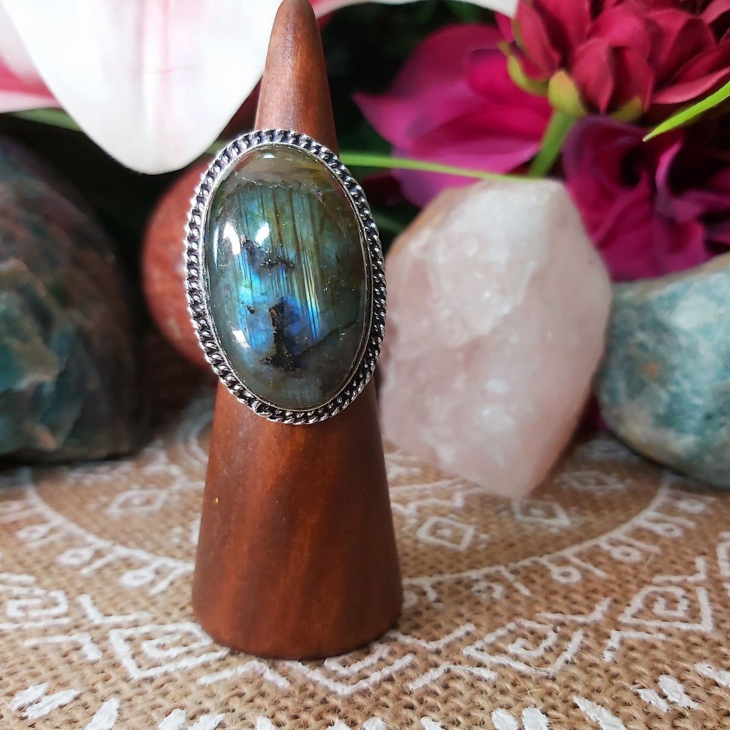 Labradorite Psychic Protection Gemstone Ring US 8 (E1197)