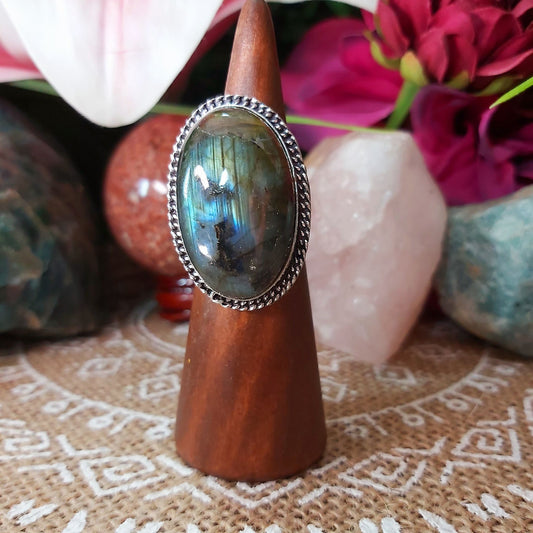 Labradorite Psychic Protection Gemstone Ring US 8 (E1197)