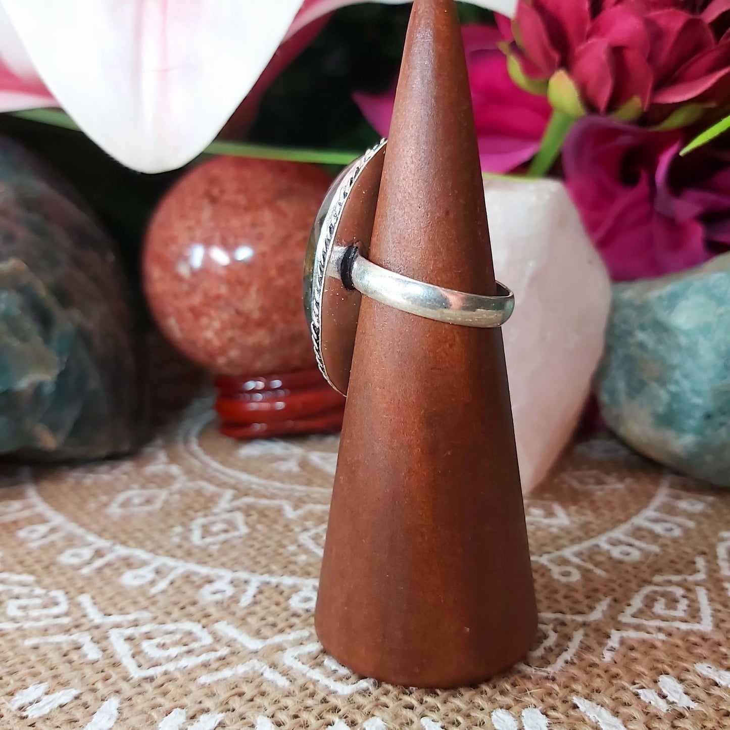 Labradorite Psychic Protection Gemstone Ring US 8 (E1197)