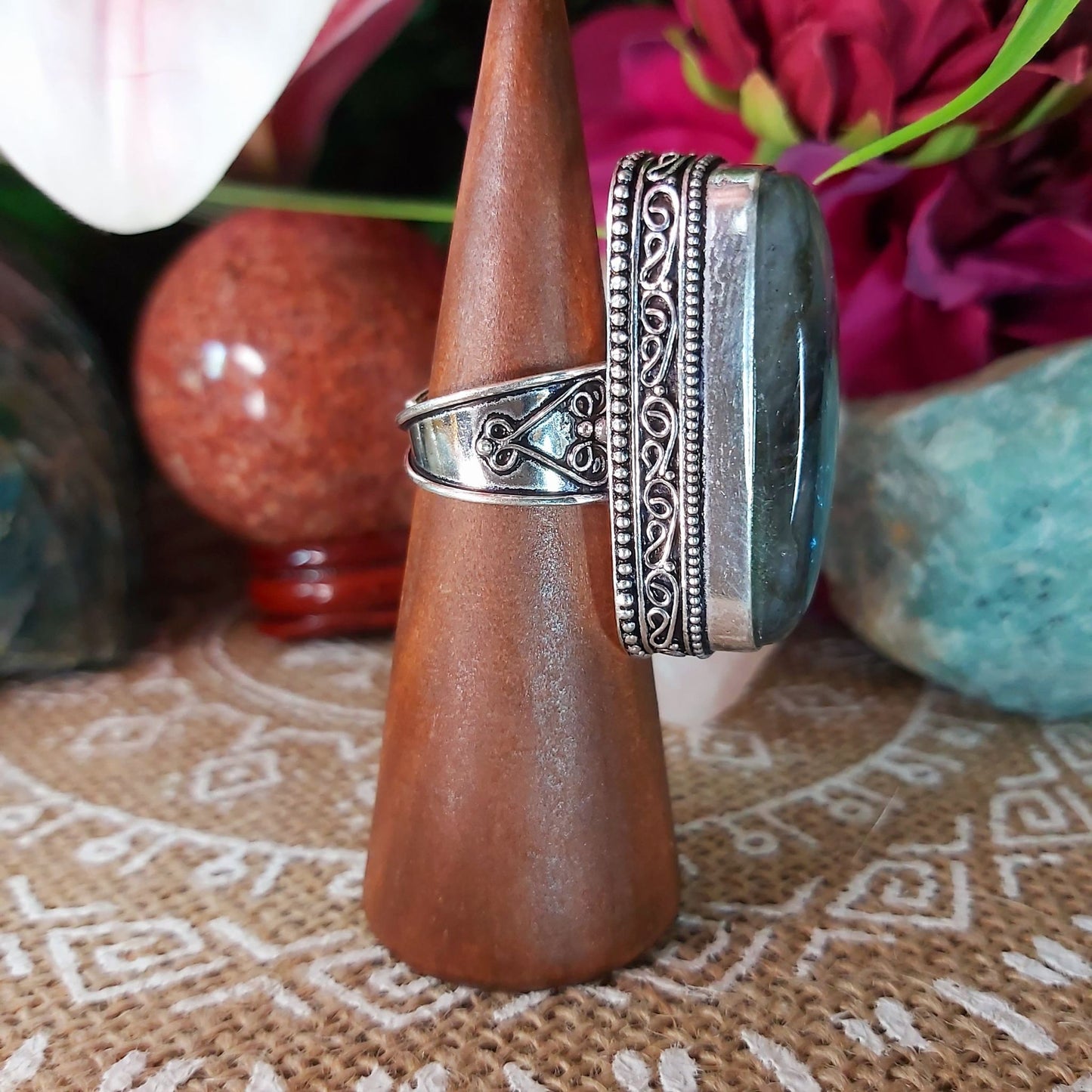 Labradorite Psychic Protection Gemstone Ring US 8.5 (E1202)