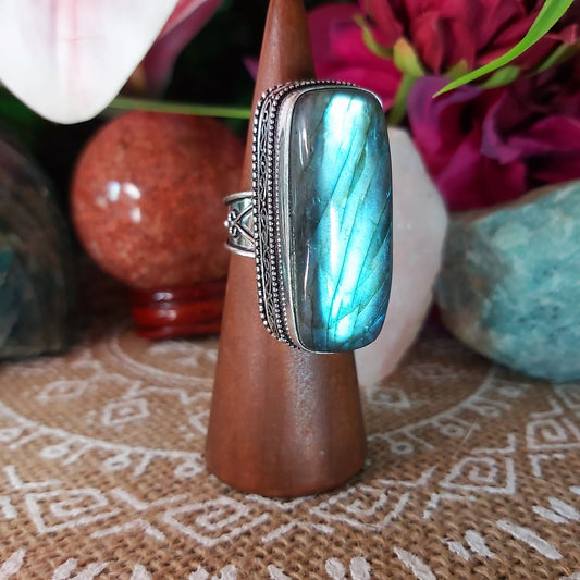 Labradorite Psychic Protection Gemstone Ring US 8.5 (E1202)