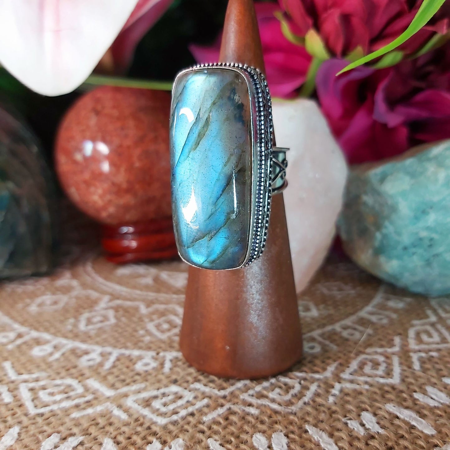 Labradorite Psychic Protection Gemstone Ring US 8.5 (E1202)