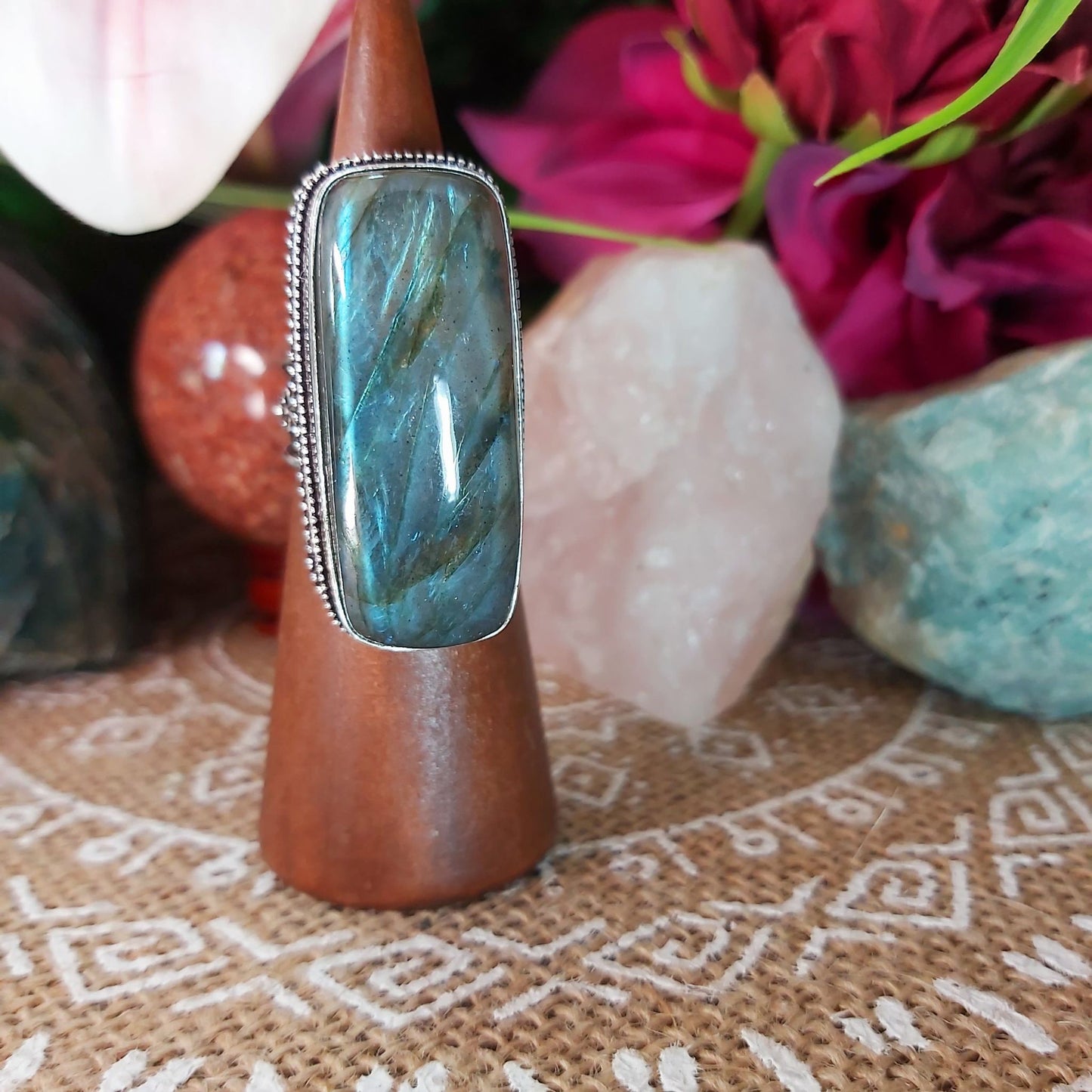 Labradorite Psychic Protection Gemstone Ring US 8.5 (E1202)