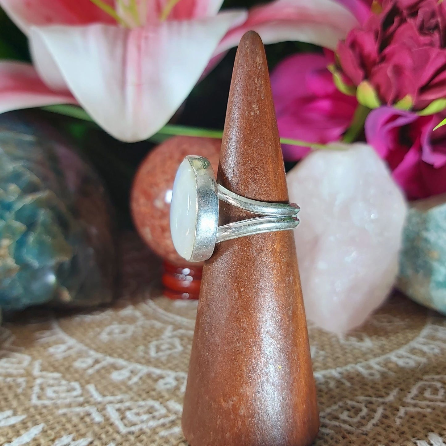 Rainbow Moonstone Ring Size US 6.5 (E1213)