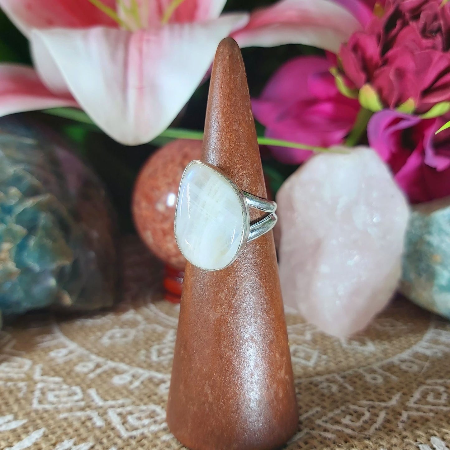 Rainbow Moonstone Ring Size US 6.5 (E1213)