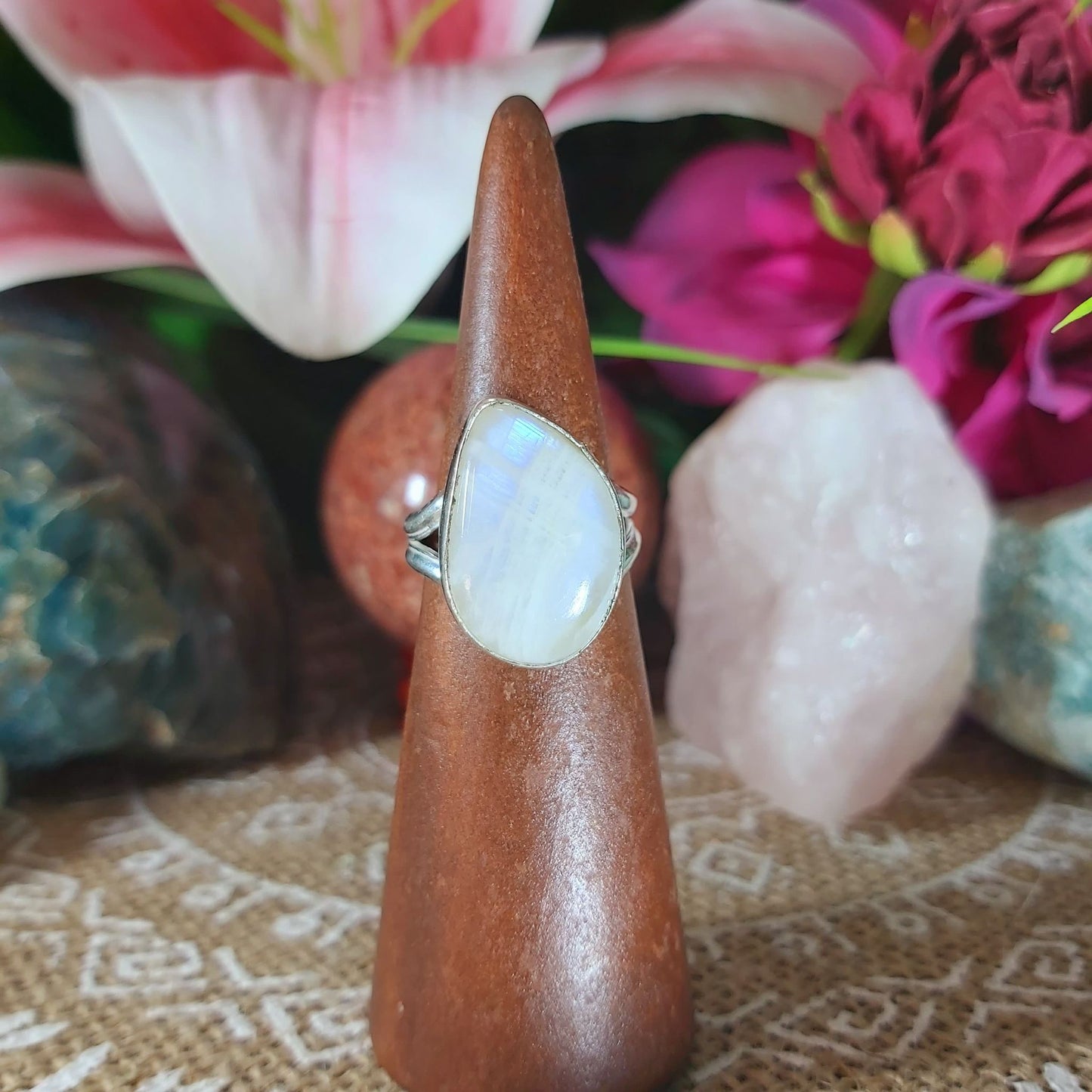 Rainbow Moonstone Ring Size US 6.5 (E1213)