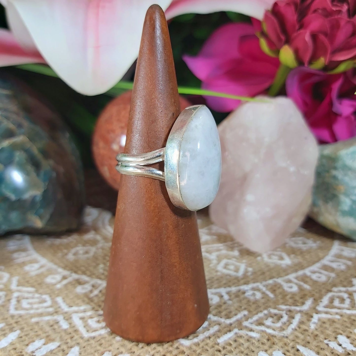 Rainbow Moonstone Ring Size US 8 (E1218)