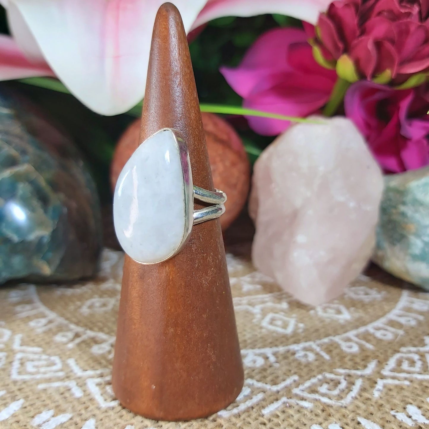 Rainbow Moonstone Ring Size US 8 (E1218)