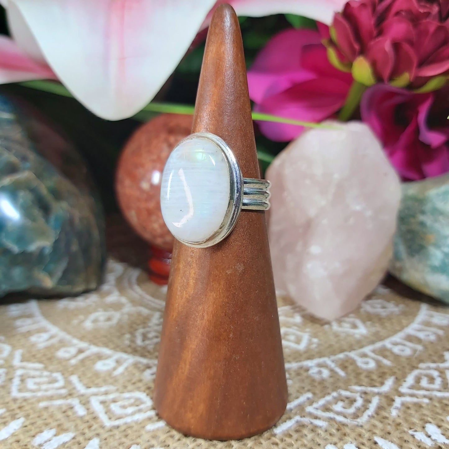 Free Spirit Rainbow Moonstone Ring Size US 6 (E1219)