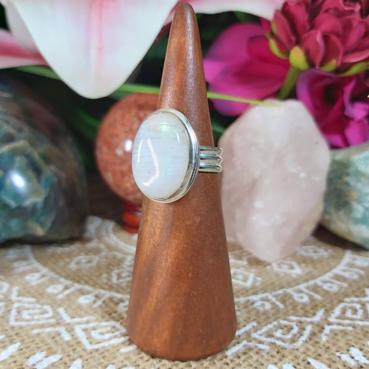 Free Spirit Rainbow Moonstone Ring Size US 6 (E1219)
