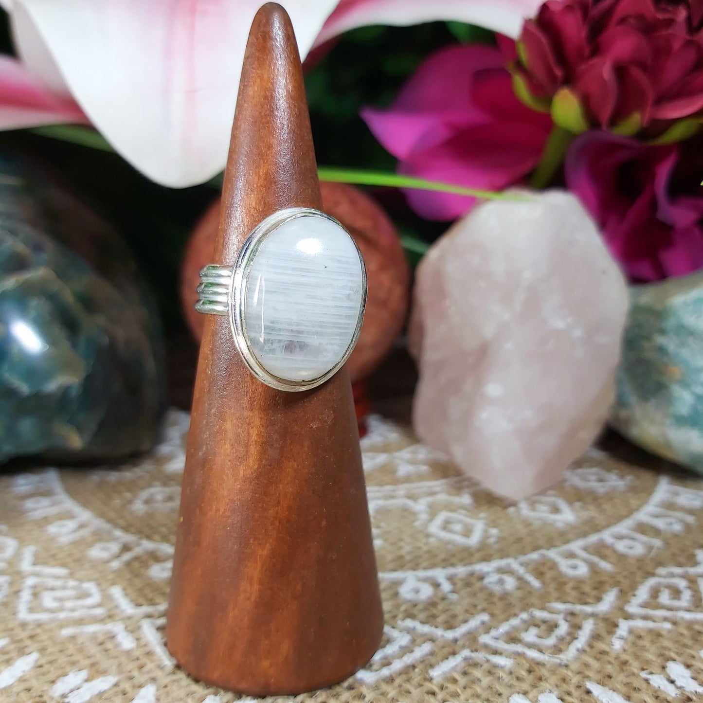 Free Spirit Rainbow Moonstone Ring Size US 6 (E1219)