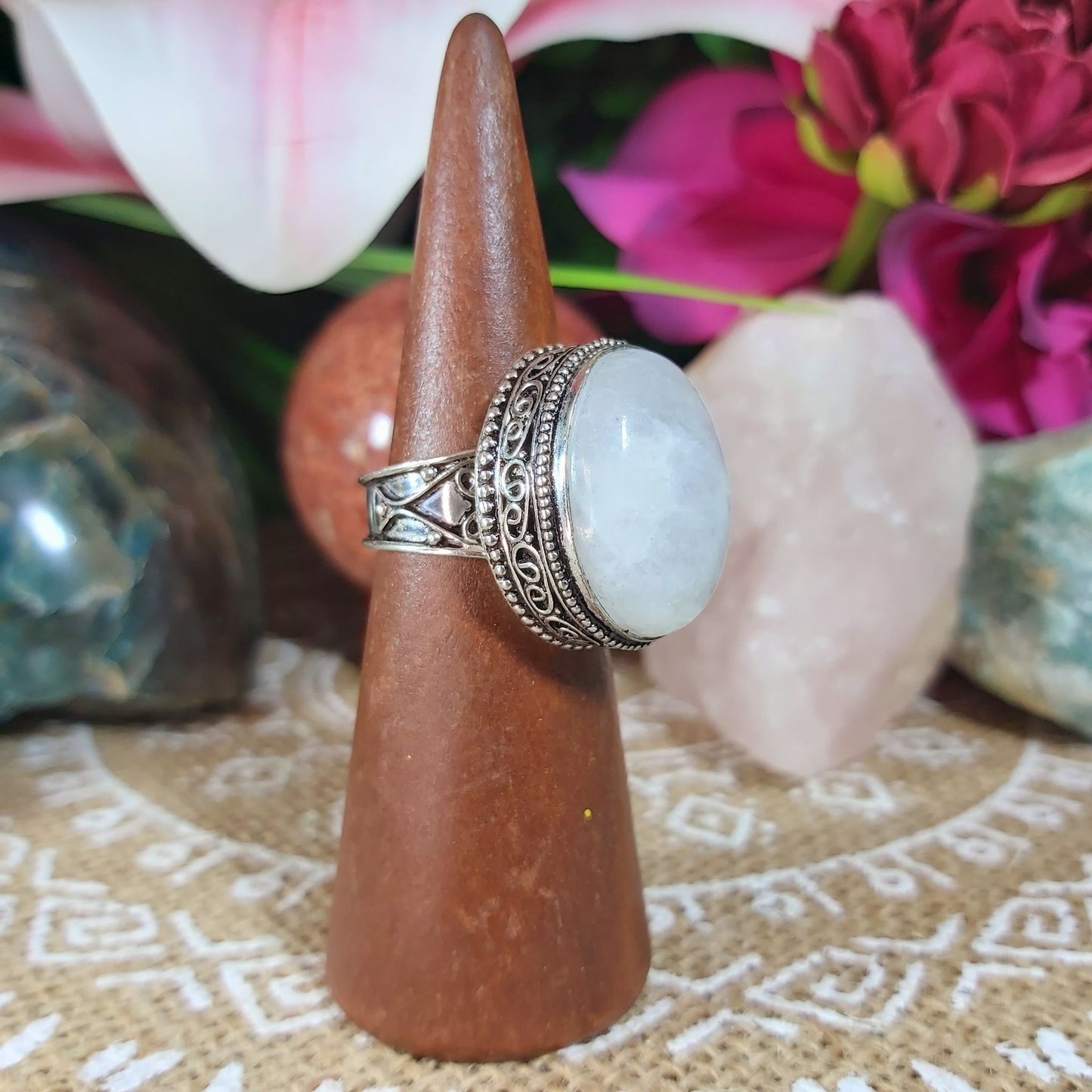 Rainbow Moonstone Ring Size US 8.5 (E1220)