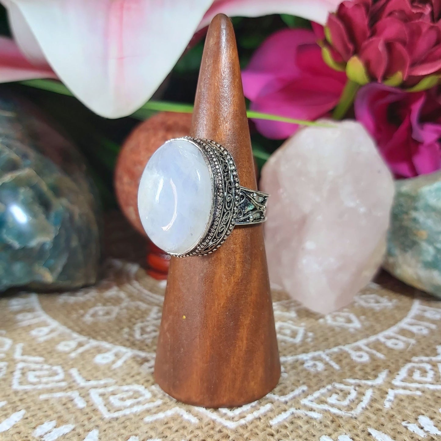Rainbow Moonstone Ring Size US 8.5 (E1220)