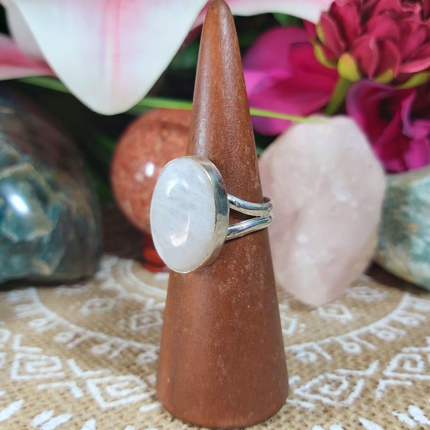 Rainbow Moonstone Ring Size US 8.5 (E1221)
