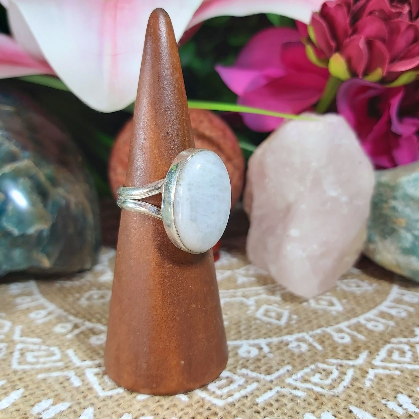 Rainbow Moonstone Ring Size US 8.5 (E1221)