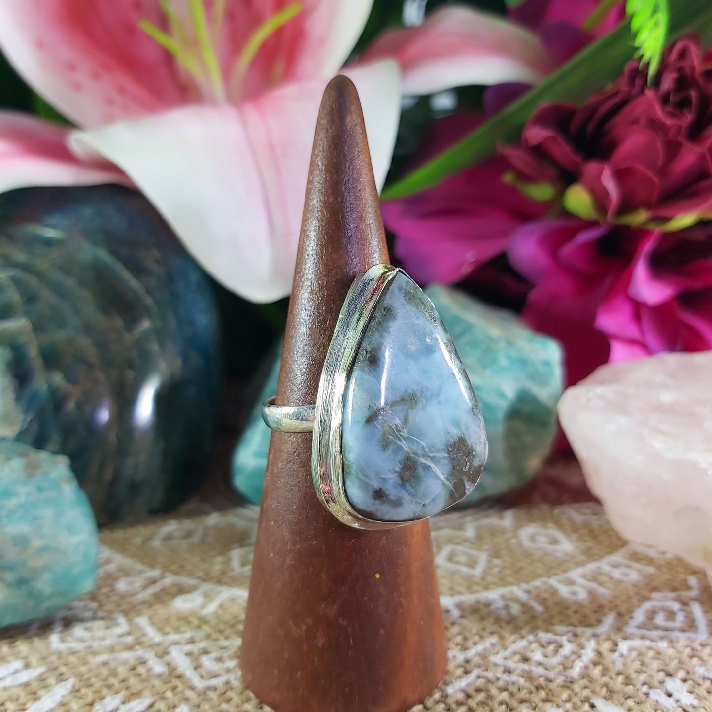 Larimar Emotional Healing Gemstone Ring US 9 (E1263)