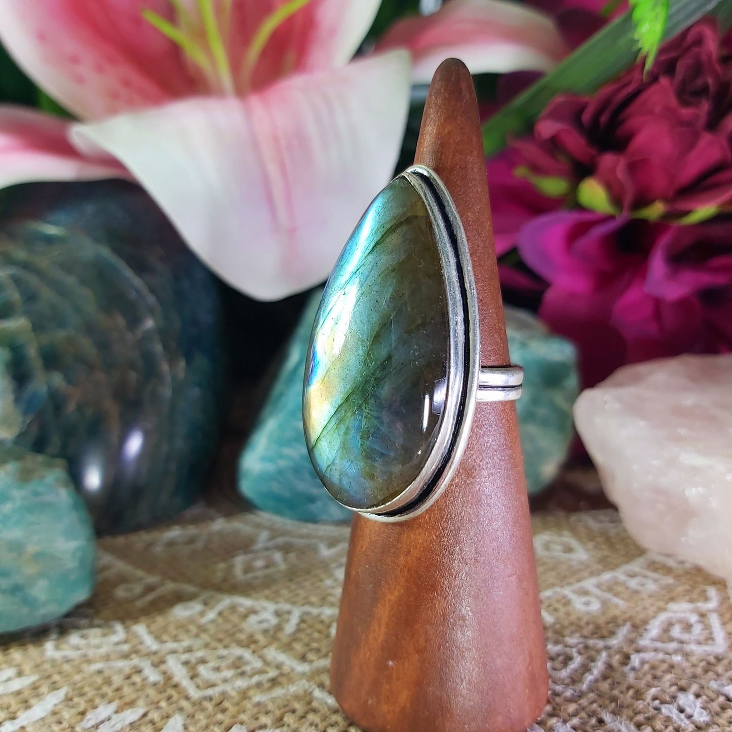 Labradorite Inner Spirit & Psychic Protection Gemstone Ring US 8 (E1269)