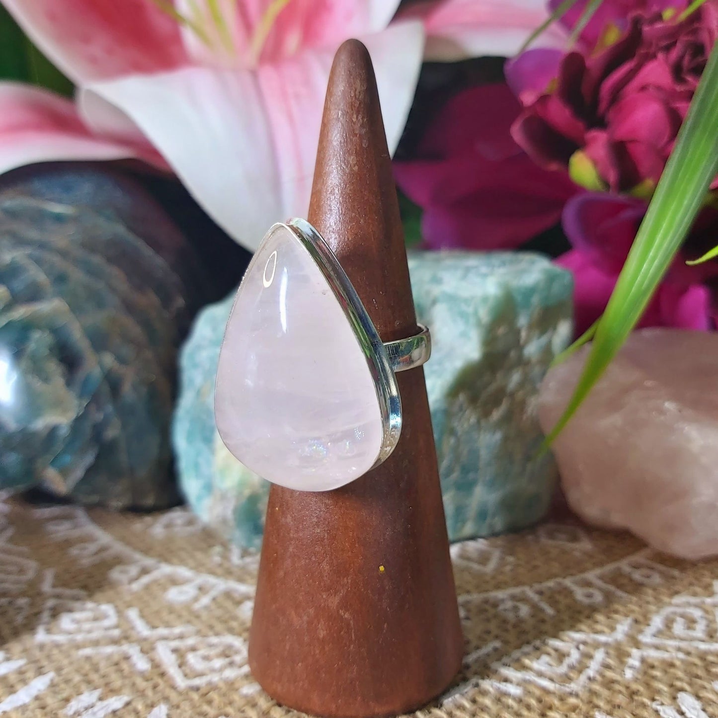 Rose Quartz True Love & Compassion Ring Size US 8 (E1307)