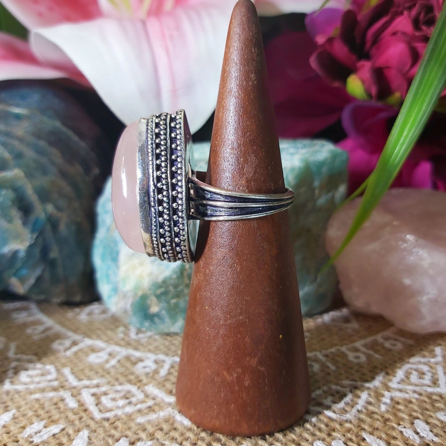 Rose Quartz True Love & Compassion Ring Size US 8 (E1309)