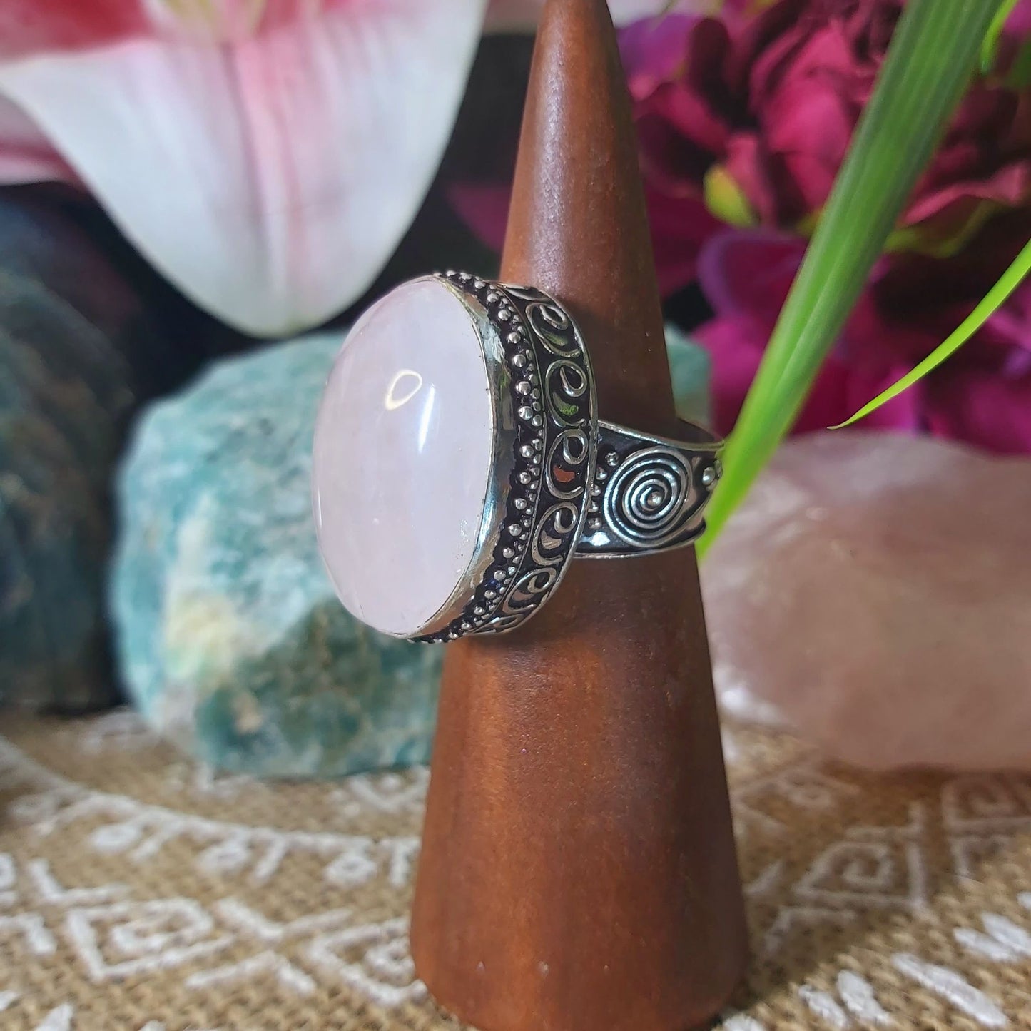 Rose Quartz True Love & Compassion Ring Size US 8.5 (E1311)
