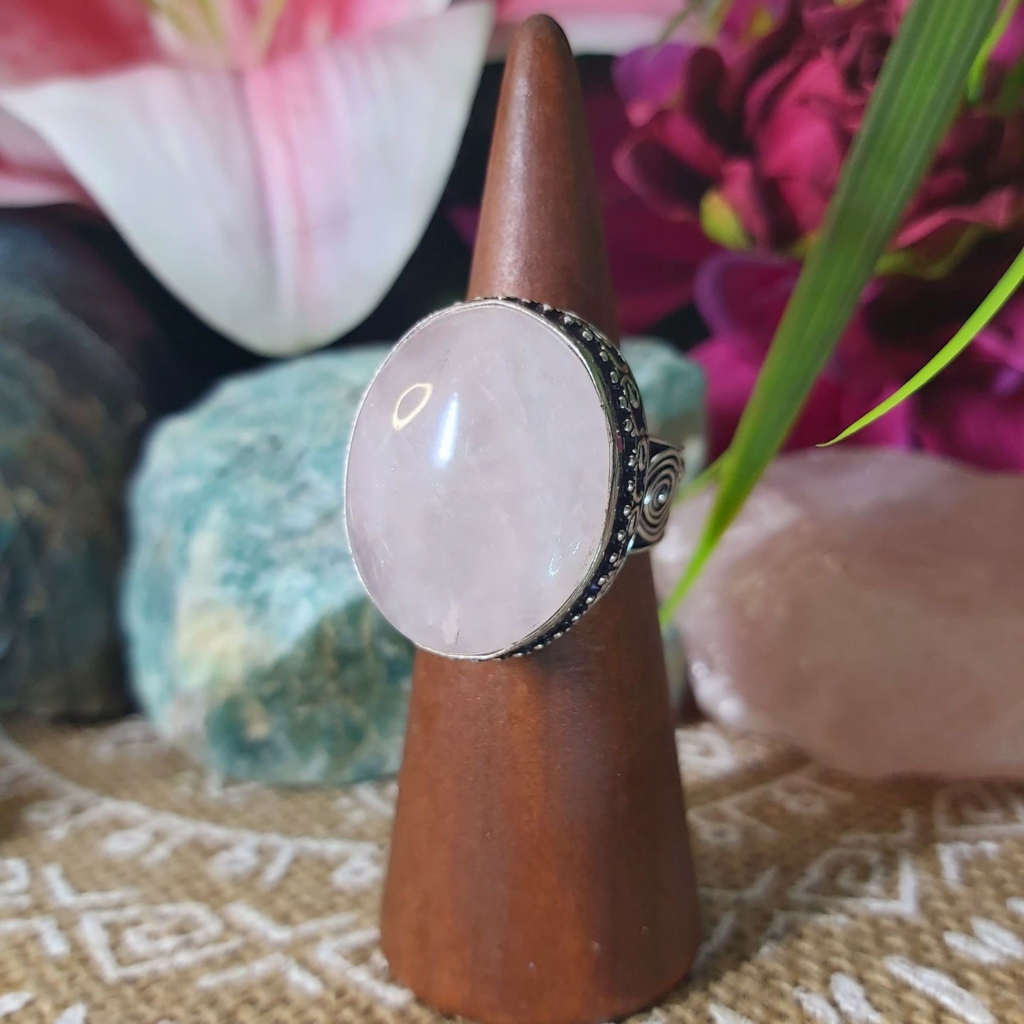 Rose Quartz True Love & Compassion Ring Size US 8.5 (E1311)