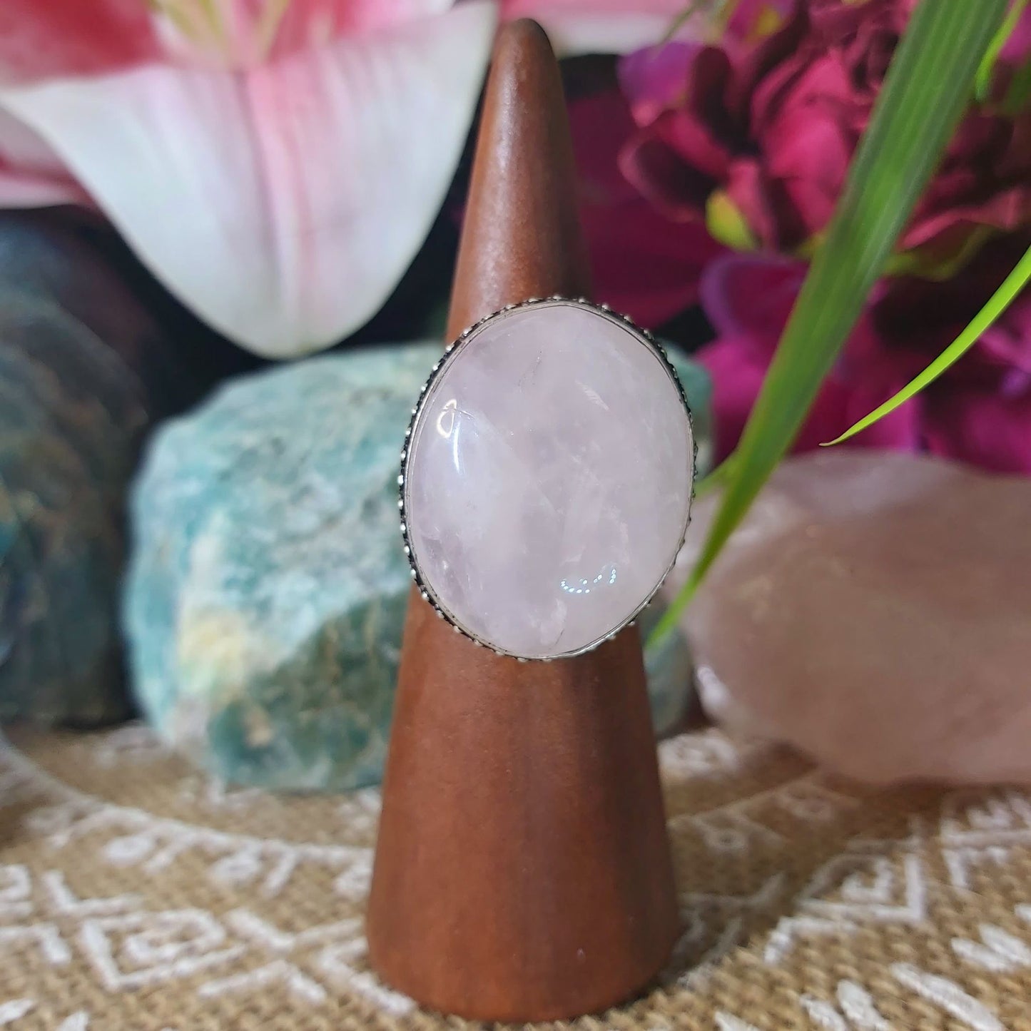 Rose Quartz True Love & Compassion Ring Size US 8.5 (E1311)