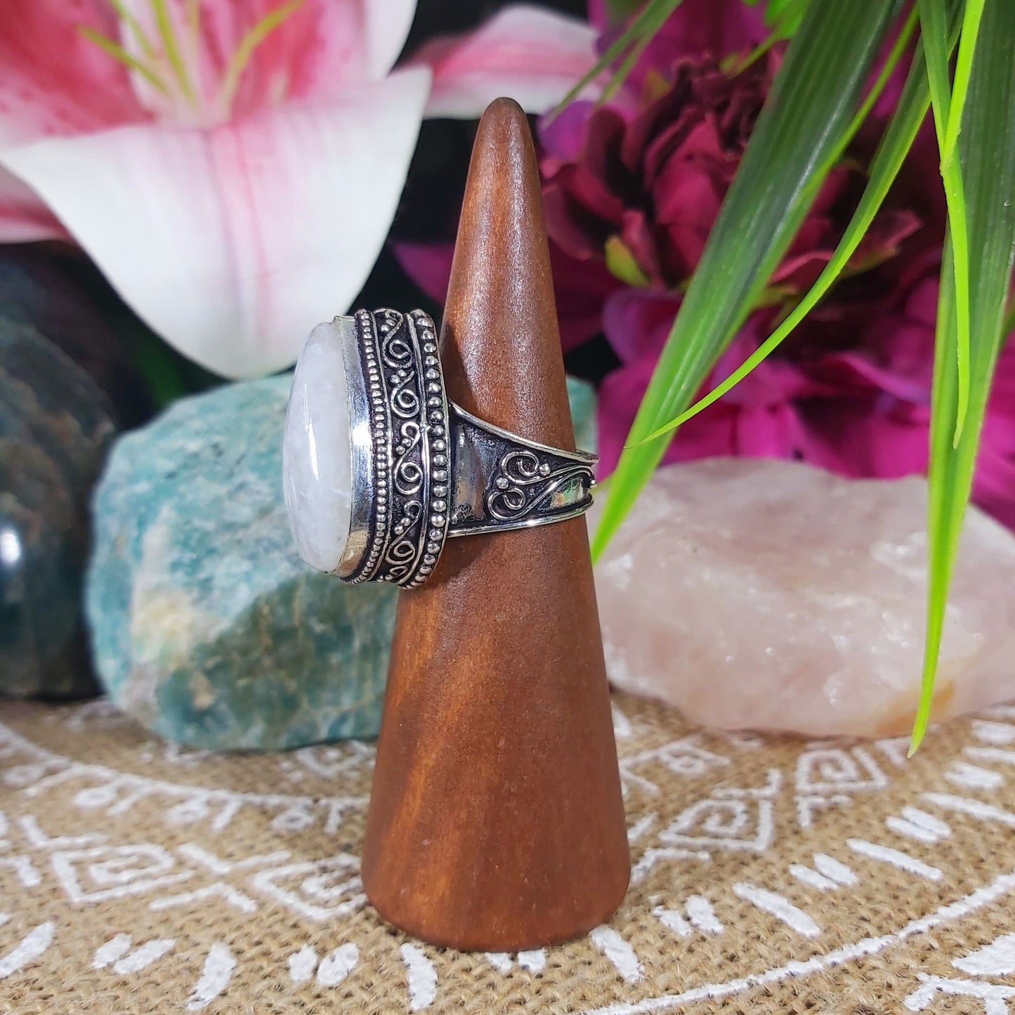Rainbow Moonstone Ring Size US 8 (E1324)