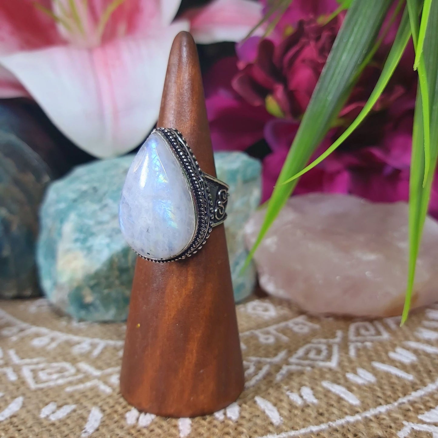 Rainbow Moonstone Ring Size US 8 (E1324)