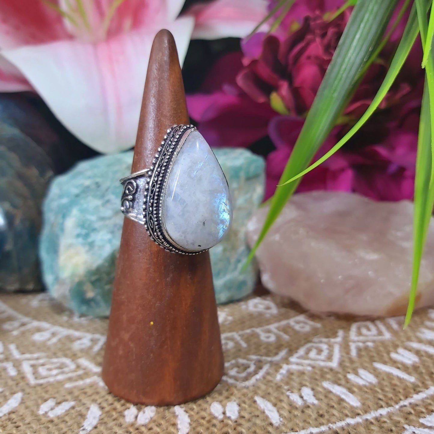 Rainbow Moonstone Ring Size US 8 (E1324)