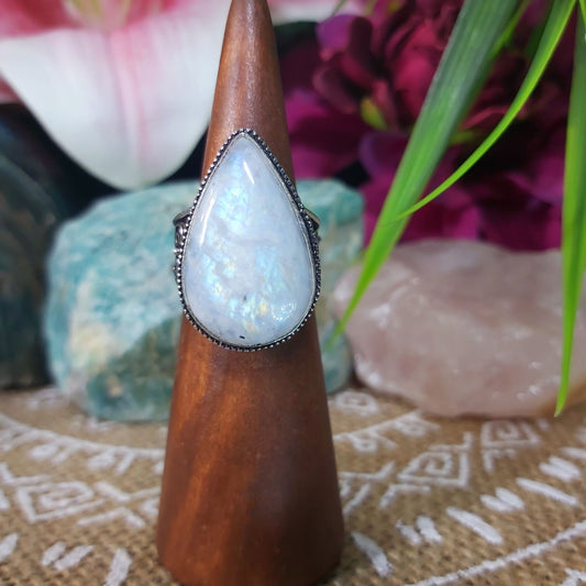 Rainbow Moonstone Ring Size US 8 (E1324)