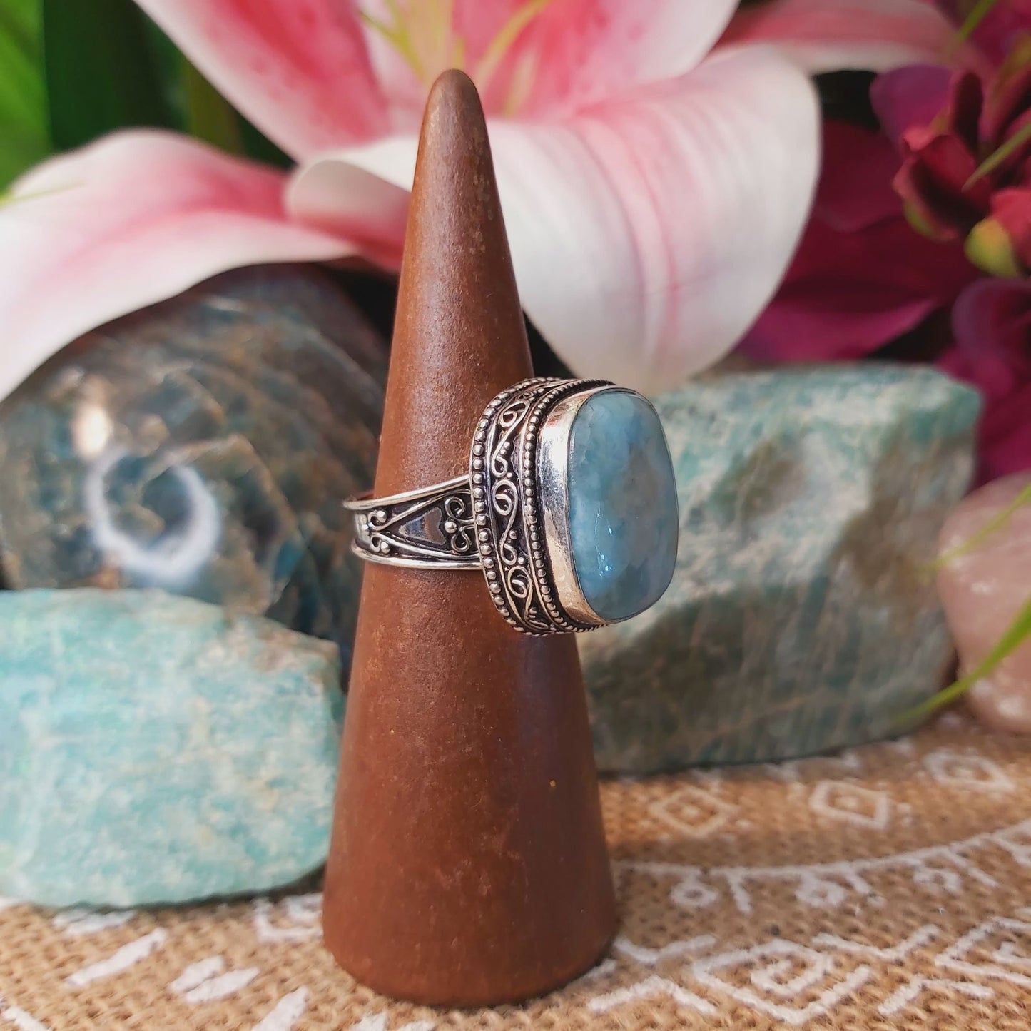 Larimar Emotional Healing Gemstone Ring US 8 (E1329)