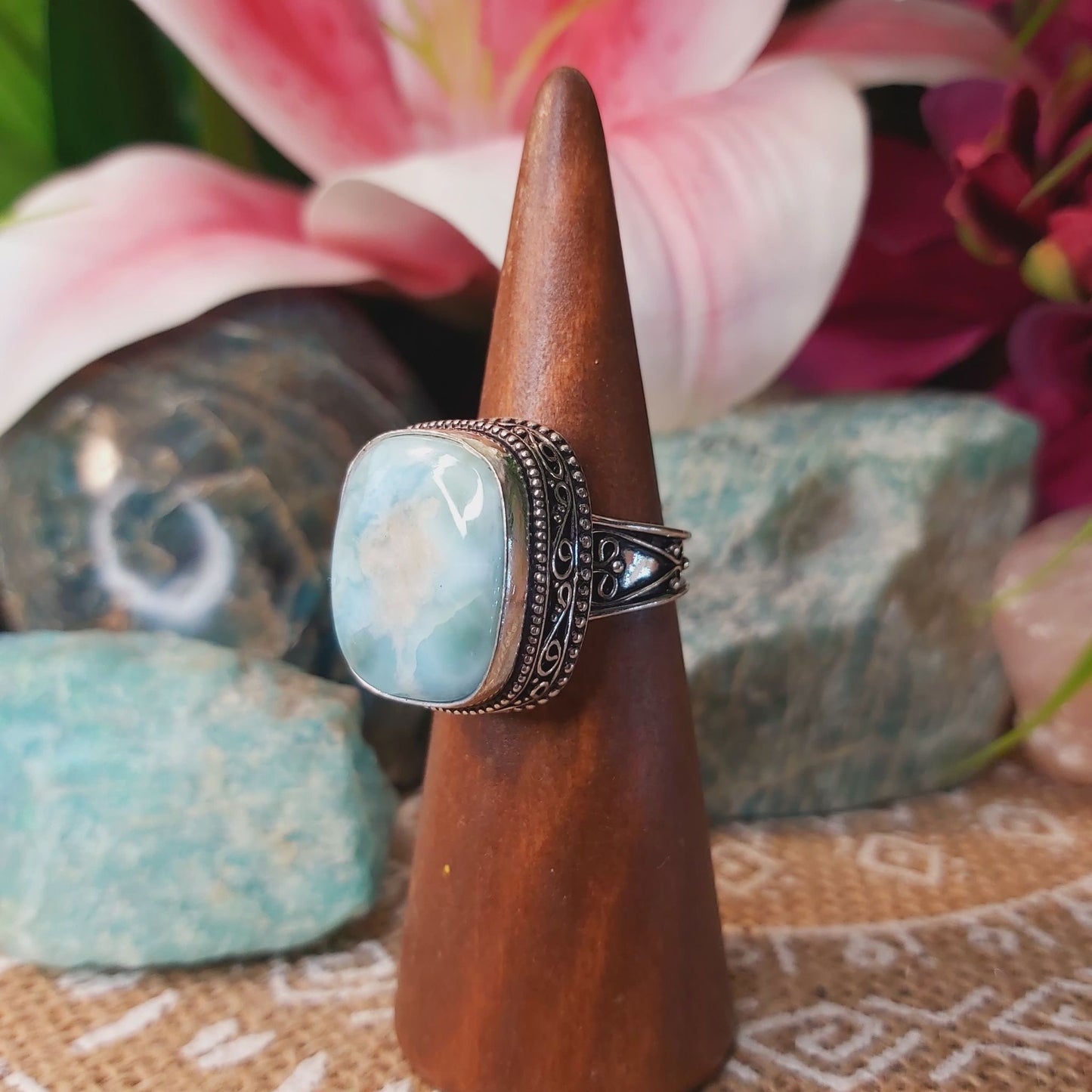 Larimar Emotional Healing Gemstone Ring US 8 (E1329)