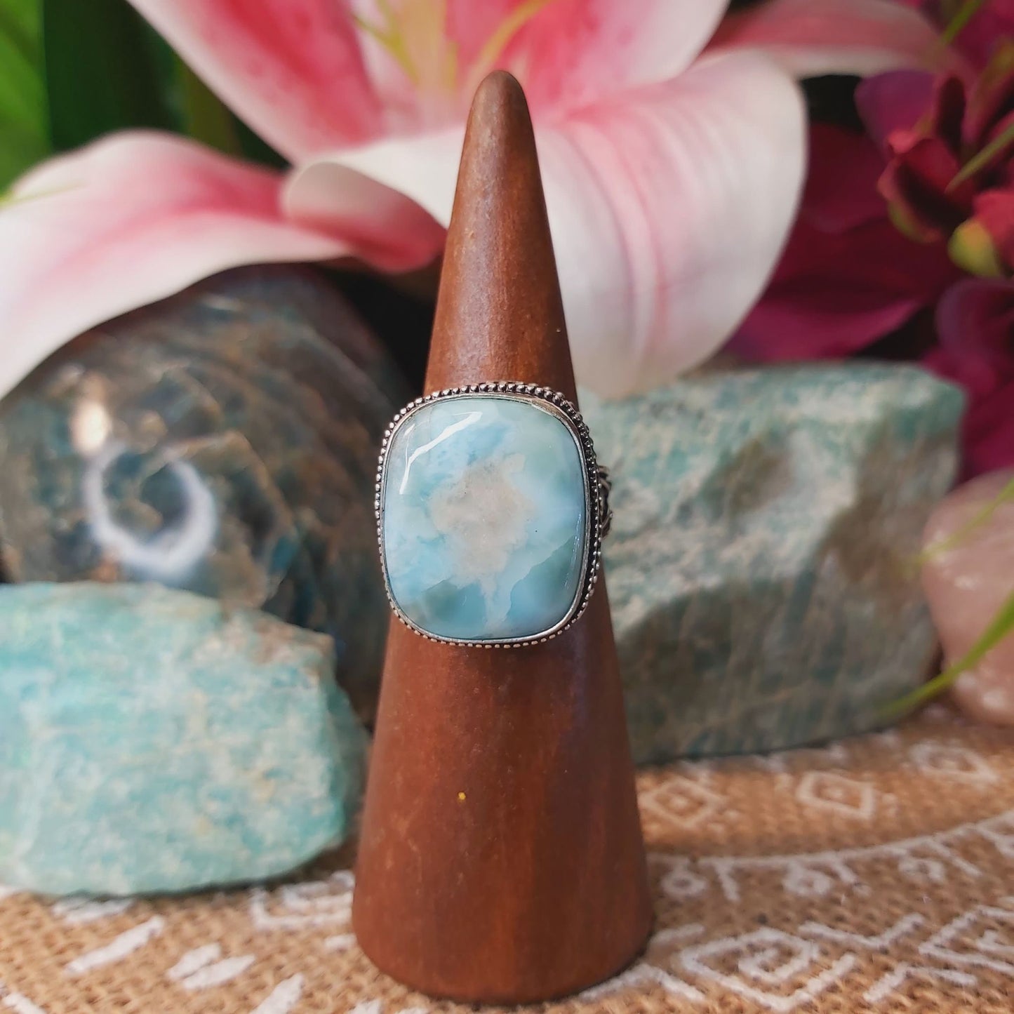 Larimar Emotional Healing Gemstone Ring US 8 (E1329)