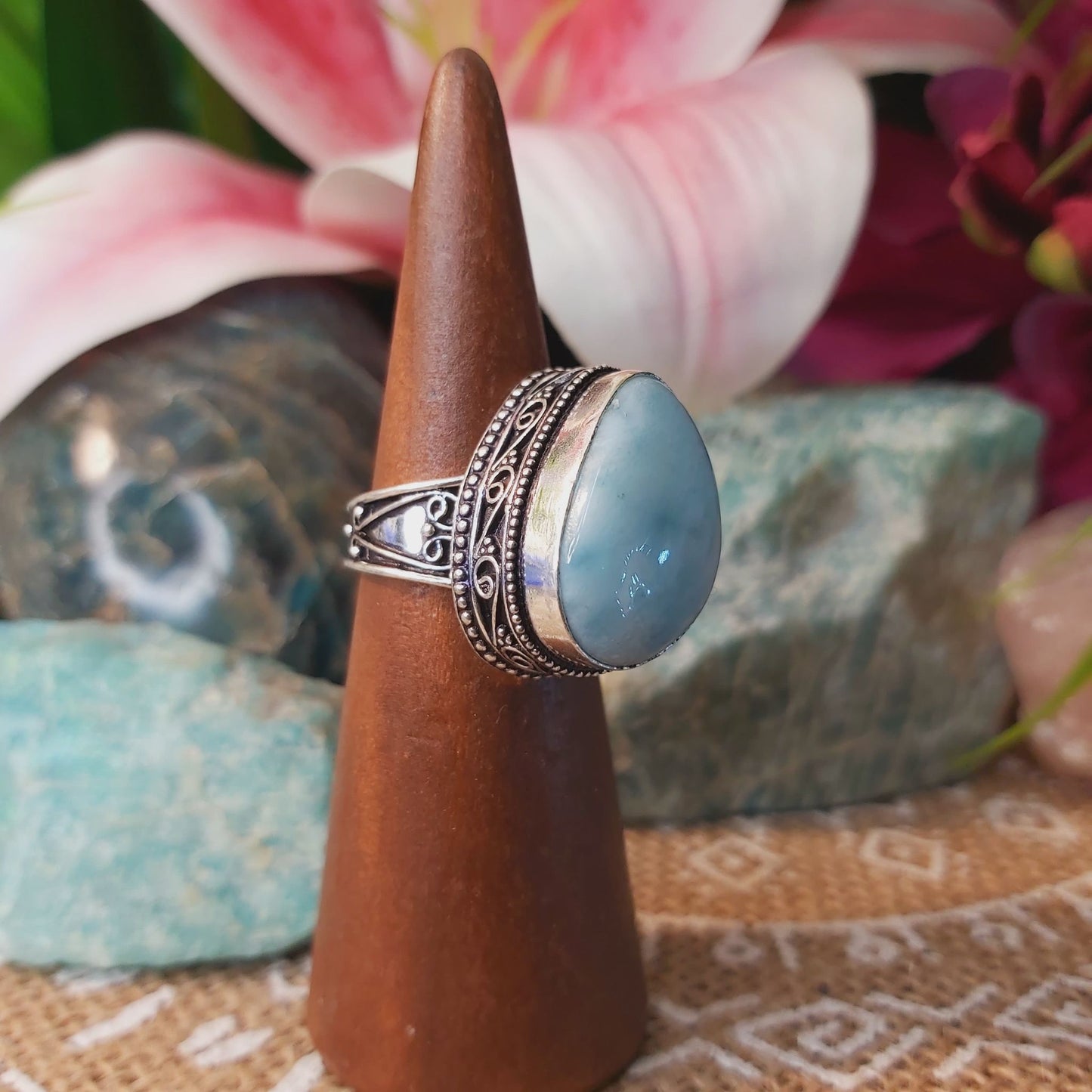 Larimar Emotional Healing Gemstone Ring US 8 (E1332)