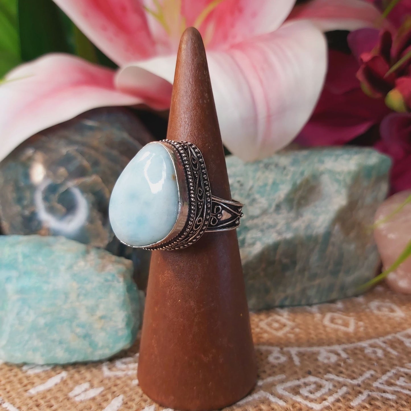 Larimar Emotional Healing Gemstone Ring US 8 (E1332)