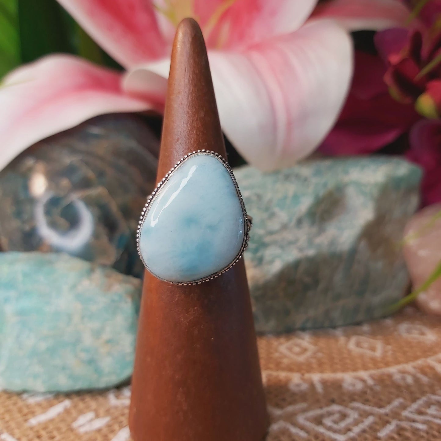 Larimar Emotional Healing Gemstone Ring US 8 (E1332)