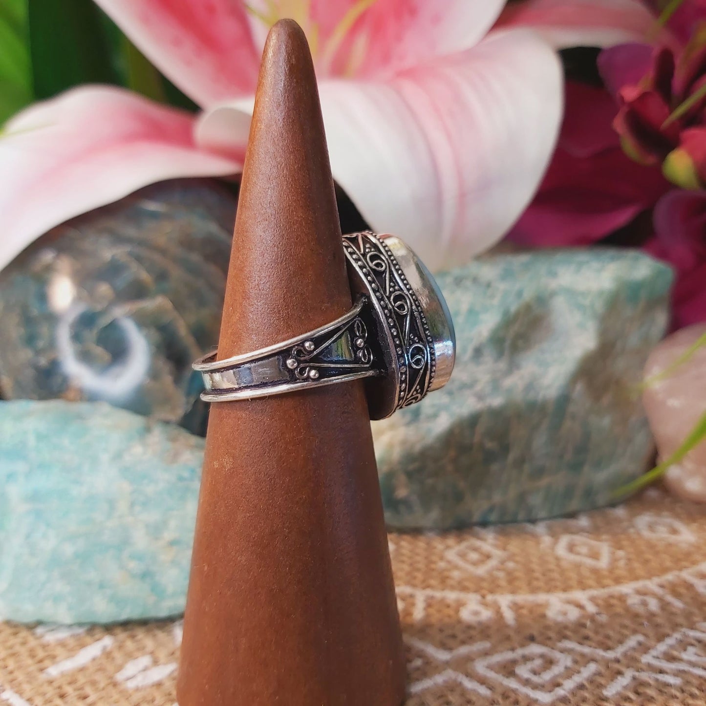 Larimar Emotional Healing Gemstone Ring US 8 (E1332)