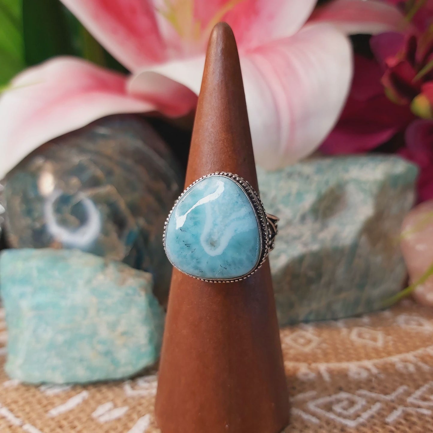 Larimar Emotional Healing Gemstone Ring US 8.5 (E1336)