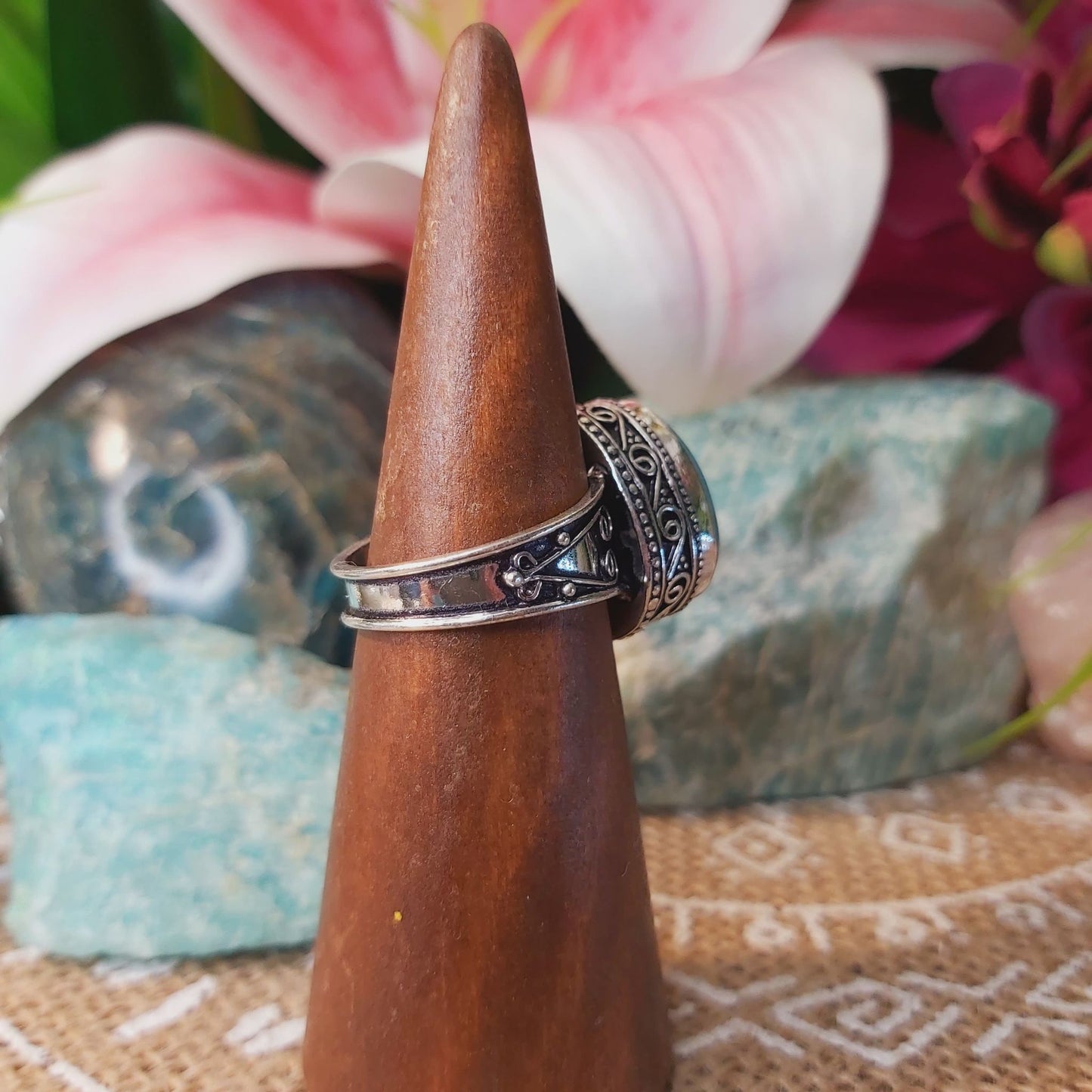 Larimar Emotional Healing Gemstone Ring US 8.5 (E1336)