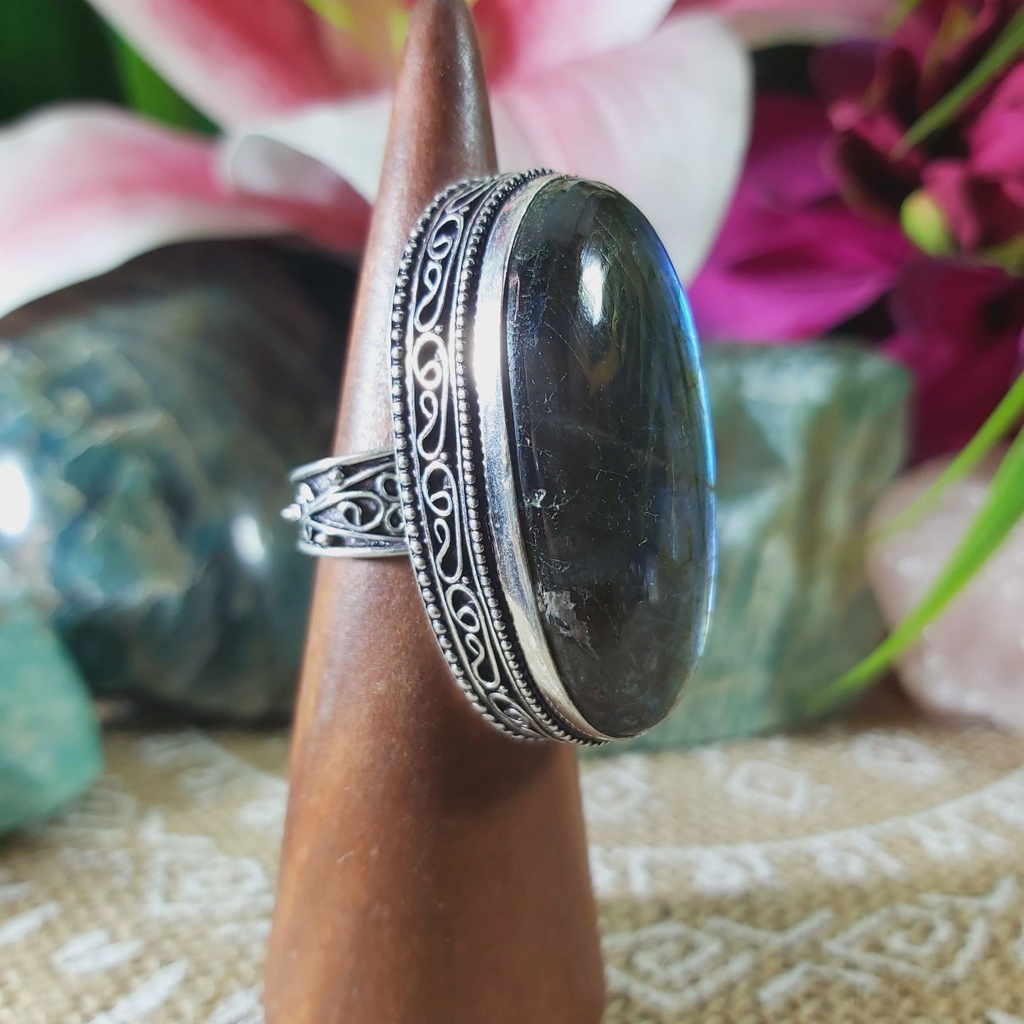 Labradorite Inner Spirit & Psychic Protection Gemstone Ring US 7.5 (E1349)