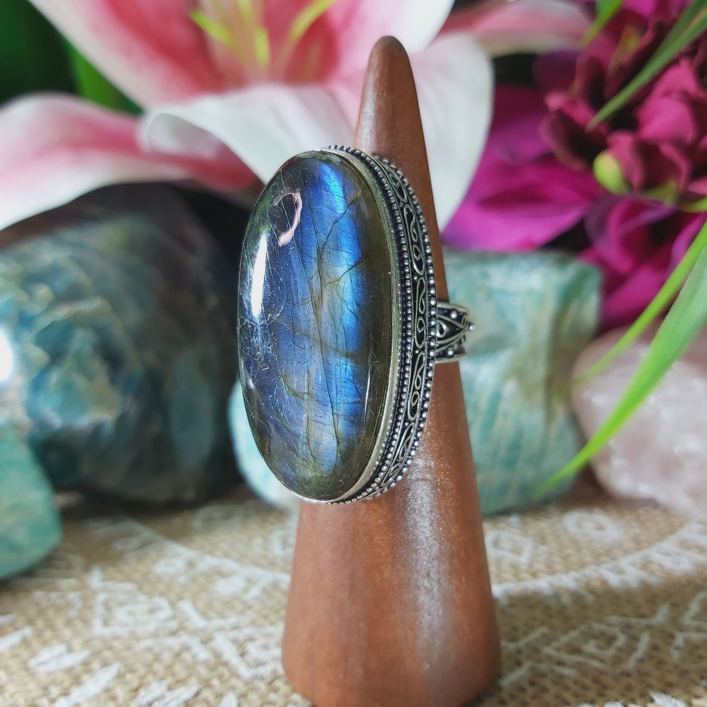 Labradorite Inner Spirit & Psychic Protection Gemstone Ring US 7.5 (E1349)