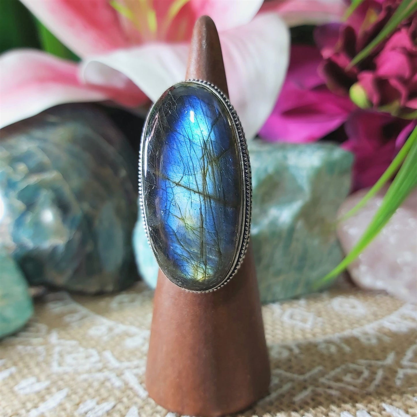 Labradorite Inner Spirit & Psychic Protection Gemstone Ring US 7.5 (E1349)